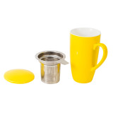 Custom assorted colors travel porcelain tea cup ceramic coffee mug with stainless steel infuser and silica gel lid