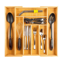 Wholesale Extended Bedside Table Desktop Sundries Storage Tray Kitchen Adjustable Cutlery Dinnerware  Bamboo Drawer Organizer