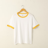Hot 100% Cotton Wholesale Women'S Plain T-Shirts In Stock Customized T-Shirts With Yellow collar T-shirt