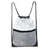 Clear Drawstring Backpack Shoulder Pvc Drawstring Bag with Front Zipper Mesh Pocket