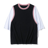 cotton fake two-piece basketball uniform t-shirt in the sleeve_cultural shirt custom