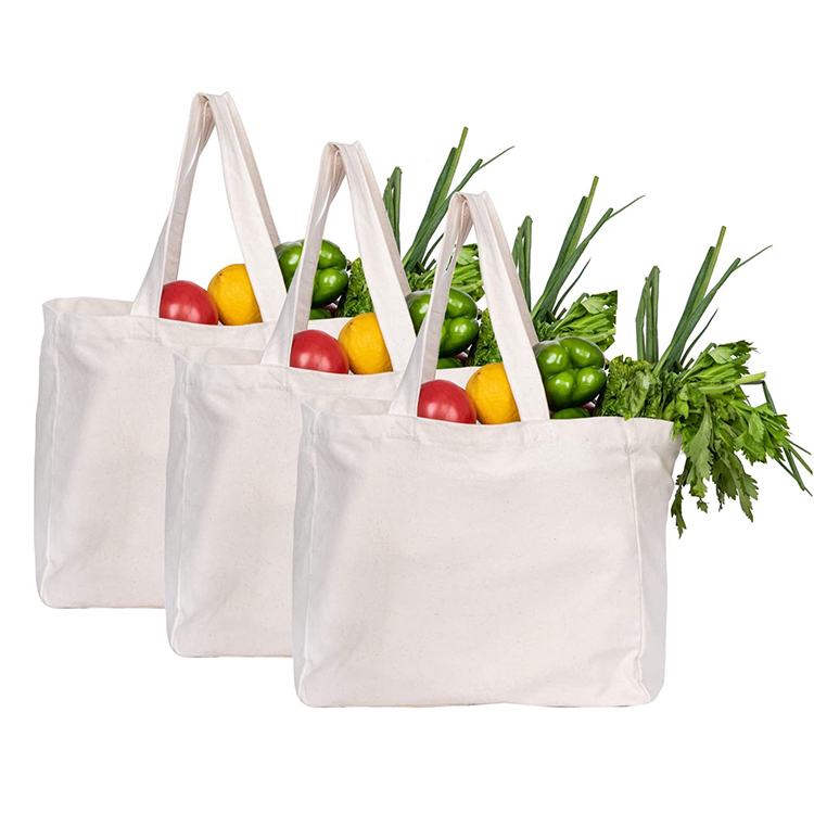 Eco Friendly Reusable Grocery Market Cotton Canvas Tote Bag With Custom Printed Logo