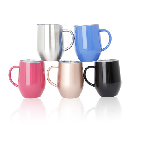 Eco-friendly double wall milk drinking beer cup creative egg shape mug stainless steel coffee tumbler with handle