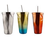 16ozl Color Change Travel Straws Mug Double Wall Vacuum Stainless Steel Thermos Cup Water Flask Coffee Cups Tumbler With Lids