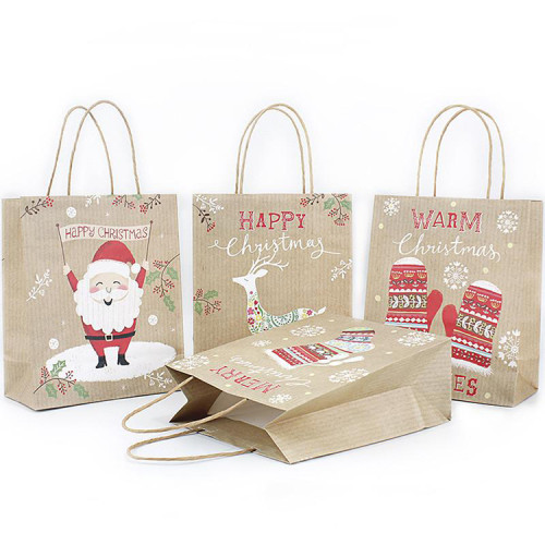 2021 custom wholesale small eco reusable santa merry christmas paper gift bags