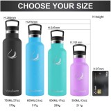 750 ml Unique Vacuum Insulated Stainless Steel Double Wall Water Flask with Leak-proof Lid Wide Mouth Water Bottle 24oz