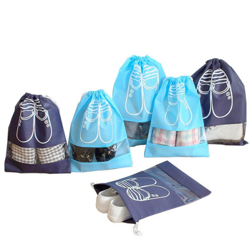 Fashional reusable non woven drawstring shoe bag with PVC window