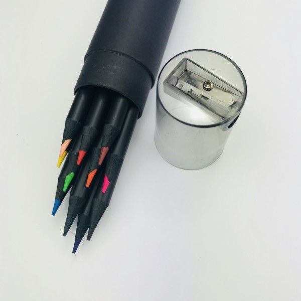 New Style promotional  kid drawing use 12 pcs  colored wood pencil with sharpener per set customized logo