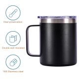 10oz 12oz 24oz Stainless Steel Coffee Mug Double Walled Vacuum Insulated Camping Travel Cup with Handle and Lid