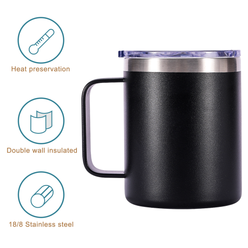 10oz 12oz 24oz Stainless Steel Coffee Mug Double Walled Vacuum Insulated Camping Travel Cup with Handle and Lid
