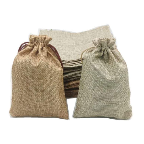 Custom logo natural small hemp linen jute drawstring bag promotional muslin plain jute pouch bag