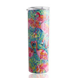 Custom Portable Stainless Steel Metal Double Wall Drinking Straight Beverage Bottle Skinny Tumbler Travel Mug With Straw