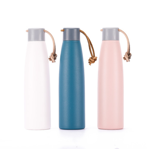 New style powder coating double walled stainless steel cola shaped water bottle with lid
