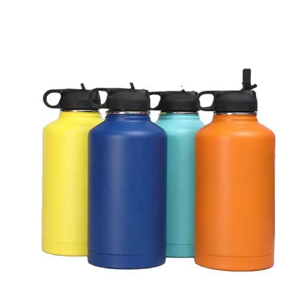 64oz Customized vacuum flask insulated stainless steel powder coat camping hike water bottle with carry bag