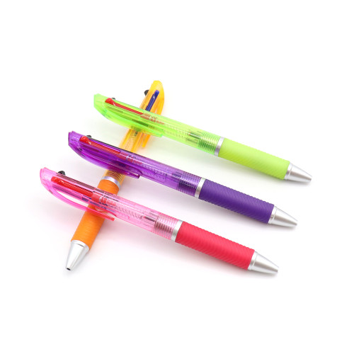 Three-color ballpoint pen can be customized logo transparent barrel