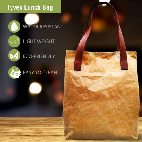 Custom Logo Printed Ice Bag,Eco-Friendly Durable and Leakproof Lunch and shopping En Tyvek Paper cooler Bag with leather handle