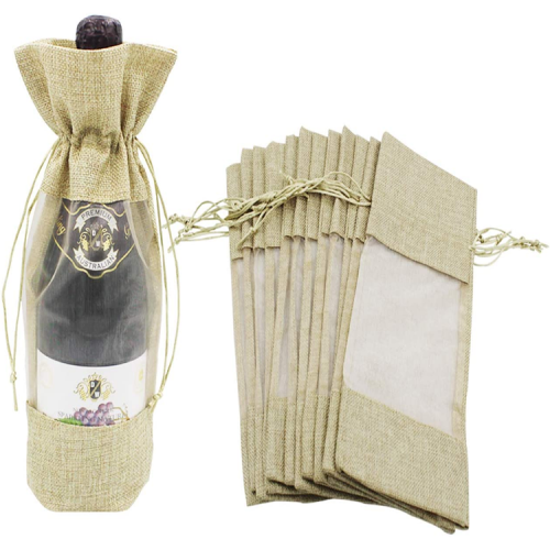 China Made Eco Friendly Jute Gift Bag Small Jute Drawstring Wine Bag