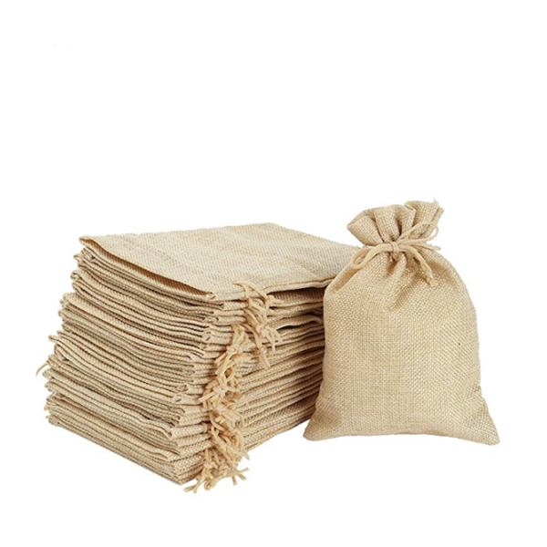 Cheap party favor presents burlap jewelry pouches small gift jute drawstring bag