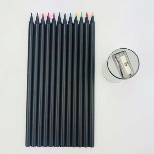 New Style promotional  kid drawing use 12 pcs  colored wood pencil with sharpener per set customized logo