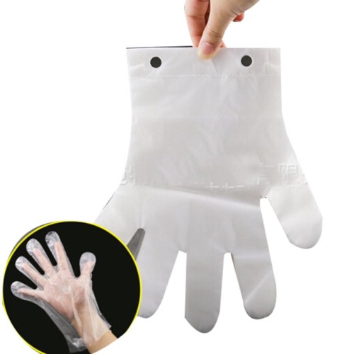 Cpe tpe guangzhou food pe disposable transparent polythene waterproof gloves pe gloves with hole