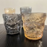 Wholesale creative European style color bark pattern wine glass tumbler frosted whiskey glass cup glacier rock glass