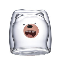 270ml Cartoon Bear Double Wall Glass Tea Milk Juice Coffee  Cup Beer Glass Double-layer Prevent Scald Animal Mugs