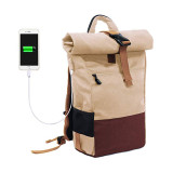High Quality Roll Top Backpack Canvas Fit 16.5  Laptop Large Unisex Travel Canvas Daypack with USB Charger Port