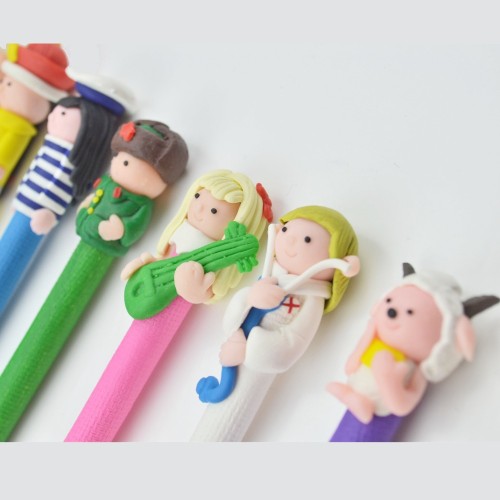 Newest handmade cartoon character polymer clay ball pen cartoon pen
