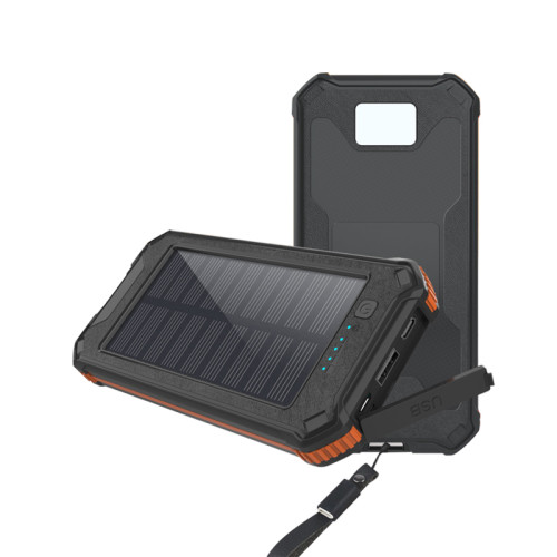 Trending Products Portable Travel Solar Power Bank 10000mah Built-in 2 Cables with Led Light