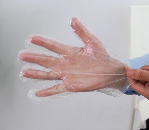 Cpe tpe guangzhou food pe disposable transparent polythene waterproof gloves pe gloves with hole
