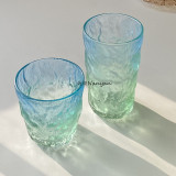 Wholesale creative European style color bark pattern wine glass tumbler frosted whiskey glass cup glacier rock glass