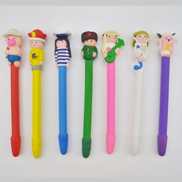 Newest handmade cartoon character polymer clay ball pen cartoon pen