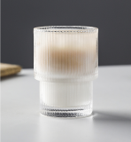 Creative new design striped juice glass drinking milk glass stackable whisky glasses