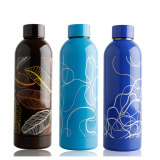 Reusable outdoor 17oz/500ml vacuum thermal insulated double wall drink stainless steel thermos water bottle with screwed lid