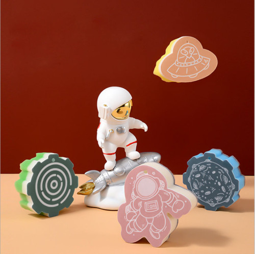 Lovely Cartoon Space Design Clean Sponge Kitchen Dish Scouring Scrubber Brush Cellulose Loofah Sponges