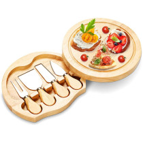 Wholesale Bamboo Round Rubber Wood Cheese Board and Knife Set