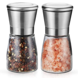 Salt and Pepper Grinder Mill Set Salt and Pepper Shakers Brushed Stainless Steel Glass Body