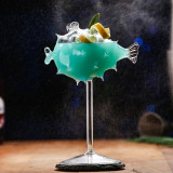Creative puffer fish shape tall wine glass with thorn fish-shaped glass smoked molecule bar cocktail glass