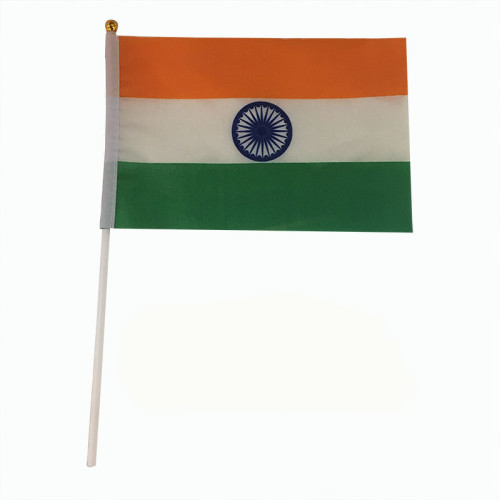 Wholesale Indian flag factory direct sales polyester plastic flagpole 14*21cm Indian hand flag