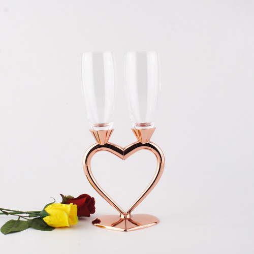 heart shape crystal champagne flutes wedding toasting drinking wine glasses