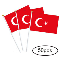 Turkey hand flag custom 14*21cm polyester hand held flag plastic flagpole