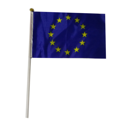 EU flag customizable plastic flagpole polyester double side printing 14*21cm hand flag