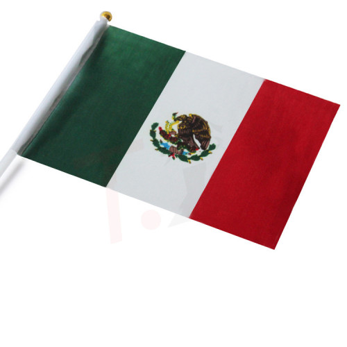 Mexico country flag with flagpole 14*21cm custom polyester Mexican hand flag