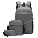 Fashion high quality external USB charging 3 sets schoolbag unisex business laptop backpack back pack