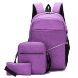 Fashion high quality external USB charging 3 sets schoolbag unisex business laptop backpack back pack