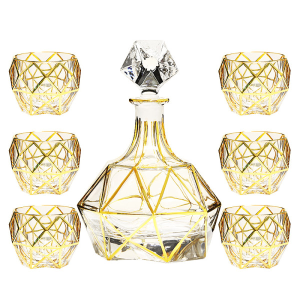 2018 Golden upscale Lead Free Crystal creativity Whiskey Decanter bar Set 7 pcs
