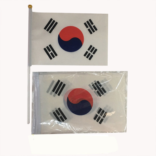 South Korea national flag 14*21cm custom 100% polyester hand flag with flagpole