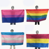 Customized 3*5ft polyester flag screen printing rainbow tricolor Queer flag