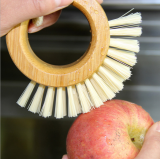 Bamboo Washing Wood Dish Brush Washer Annular Handle Vegetable Fruit Kitchen Cleaning Brush