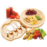 Wholesale Bamboo Round Rubber Wood Cheese Board and Knife Set